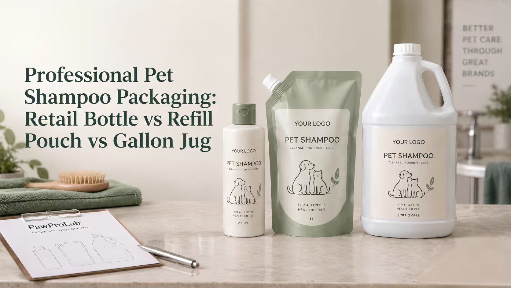 Professional Pet Shampoo Packaging: Retail Bottle vs Refill Pouch vs Gallon Jug